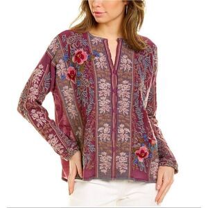 Johnny Was Merlin boho purple/plum shirt top blouse embroidered Sz M